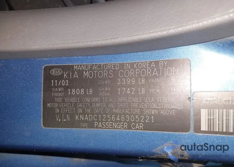 2004 Kia Rio из США, поврежденный, VIN KNADC125646305221